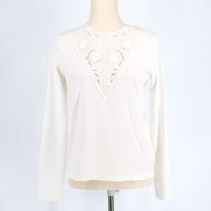 Helmut Lang Women White Knit Embroidery Long Sleeve Top Size S
